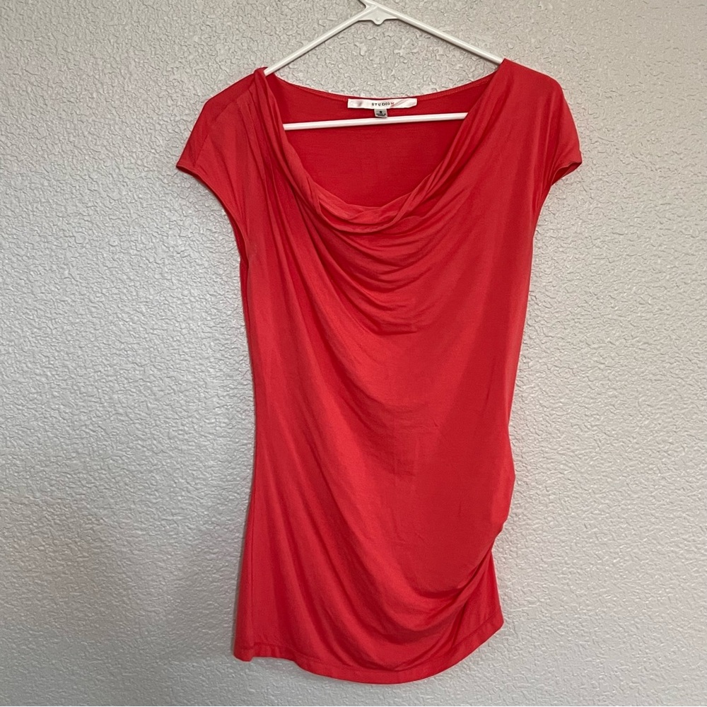Studio M Vibrant Coral Cowl Neck Blouse size small